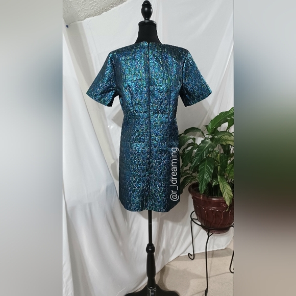 NWT Pomander Place Pavo Jacquard Mae Dress Size Medium In Blue Jacquard Color - Picture 6 of 7